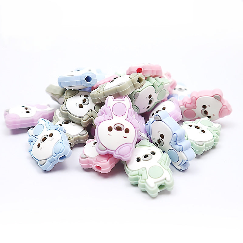 Silicone Focal Beads Dancing Bear Wearing Hat Pose 5