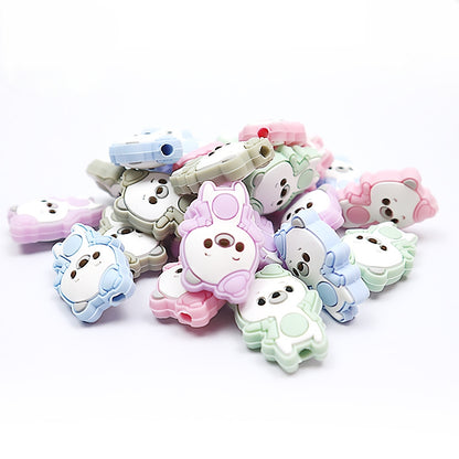 Silicone Focal Beads Dancing Bear Wearing Hat Pose 5