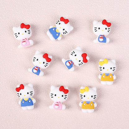 20Pcs Silicone 3D Focal Beads White Cat No Mouth Red Bow Wearing Clothes 2