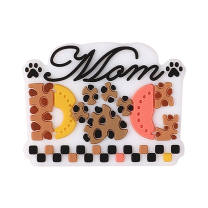 Silicone Focal Beads Leopard Dog Mom Series with Text and Paw Prints 13