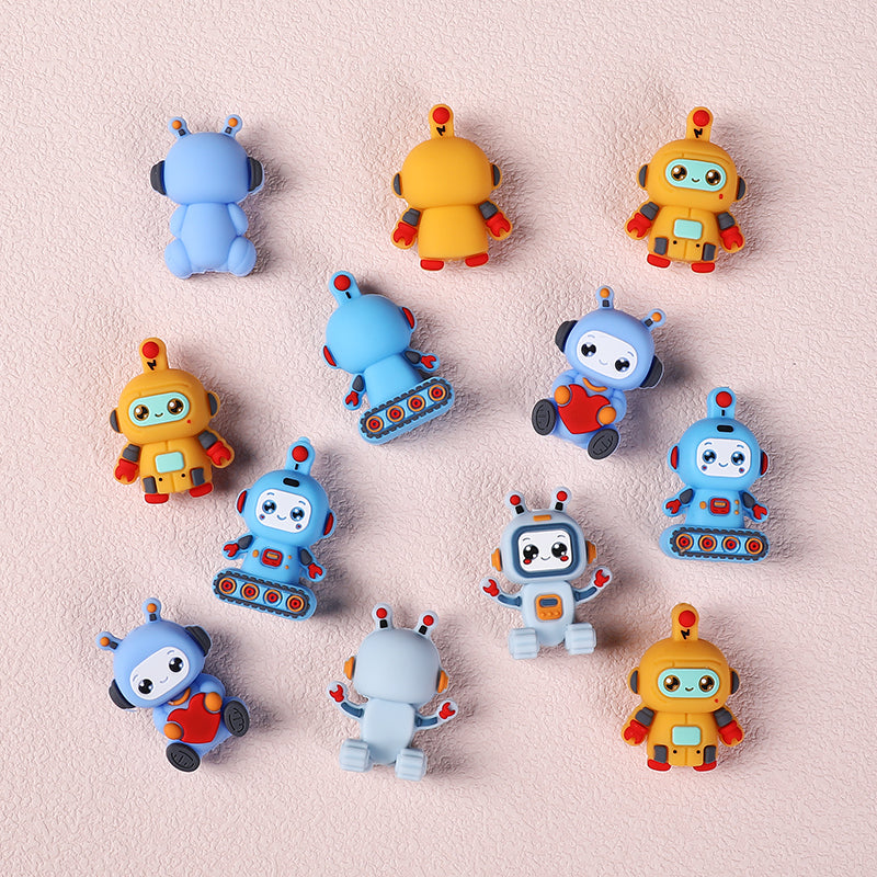 20Pcs Silicone 3D Focal Beads Love Robot Holding Heart and Front Facing 6