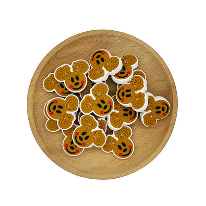 20pcs Silicone Focal Beads Brown Round Ear Mouse Character with Bow 2