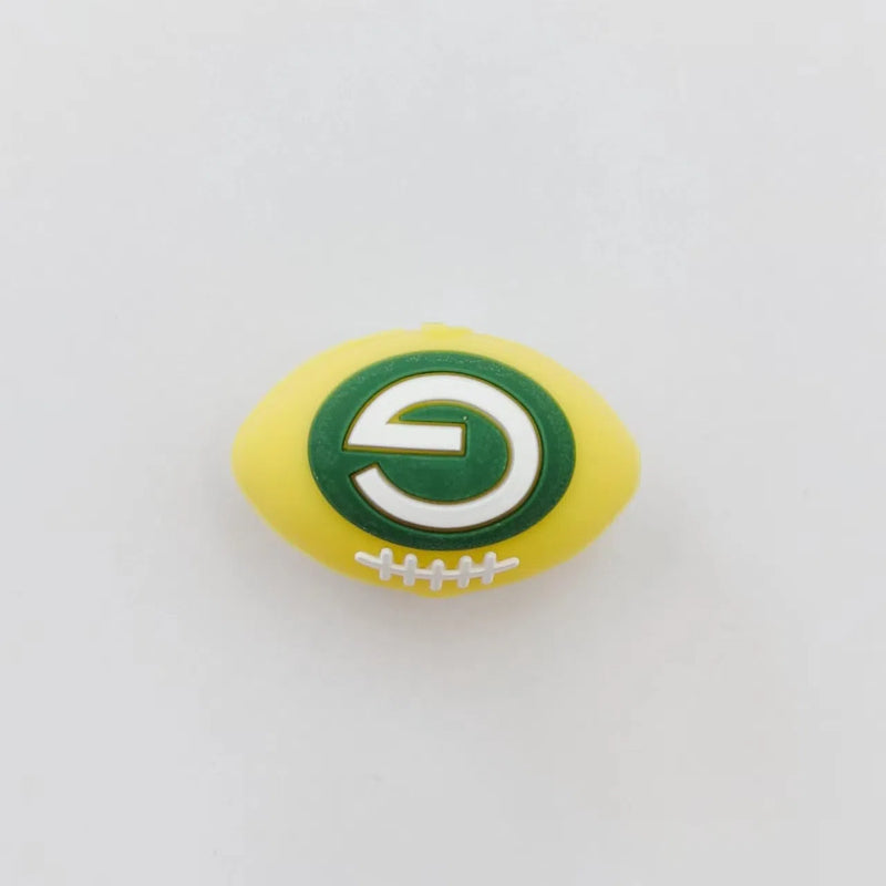 20Pcs Silicone 3D Focal Beads Yellow Rugby Ball Front Facing 2