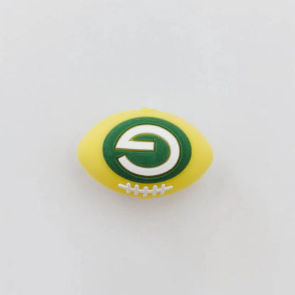 20Pcs Silicone 3D Focal Beads Yellow Rugby Ball Front Facing 2