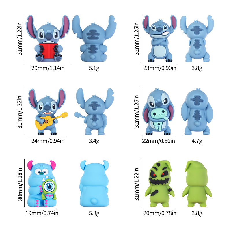 20Pcs Silicone 3D Focal Beads Blue Alien Character Large Ears Various Poses 12
