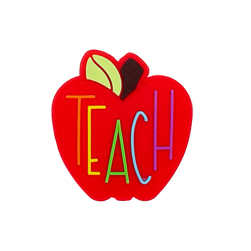 20pcs Silicone Focal Beads Teacher Apple with TEACH Text Design 2