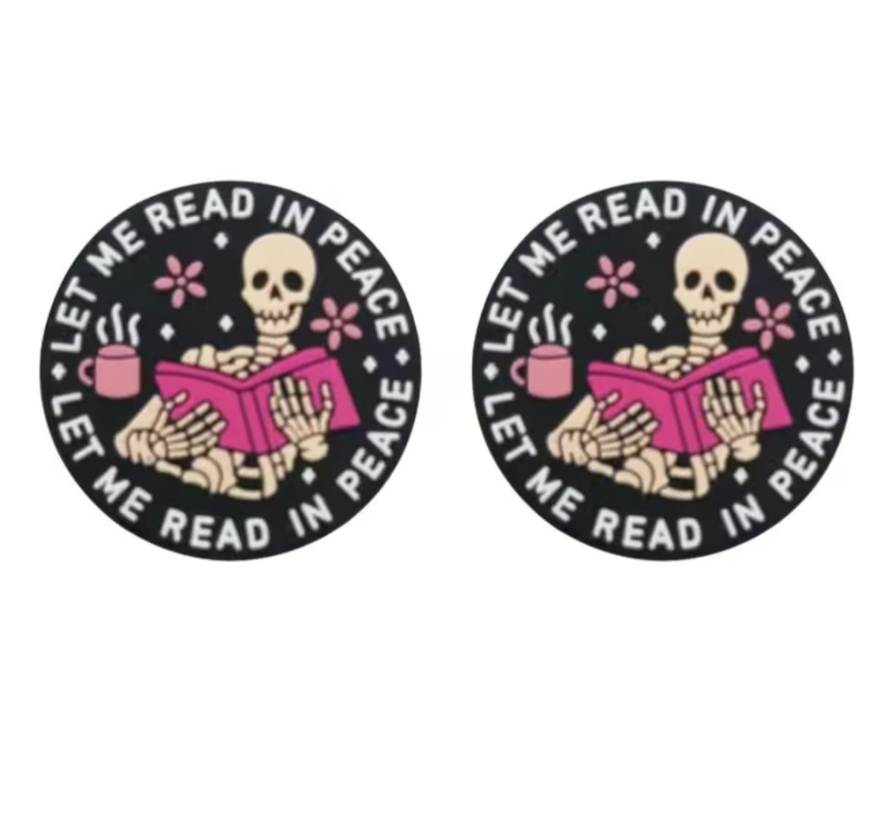 20Pcs Silicone Focal Beads Let Me Read In Peace Round Flat Design