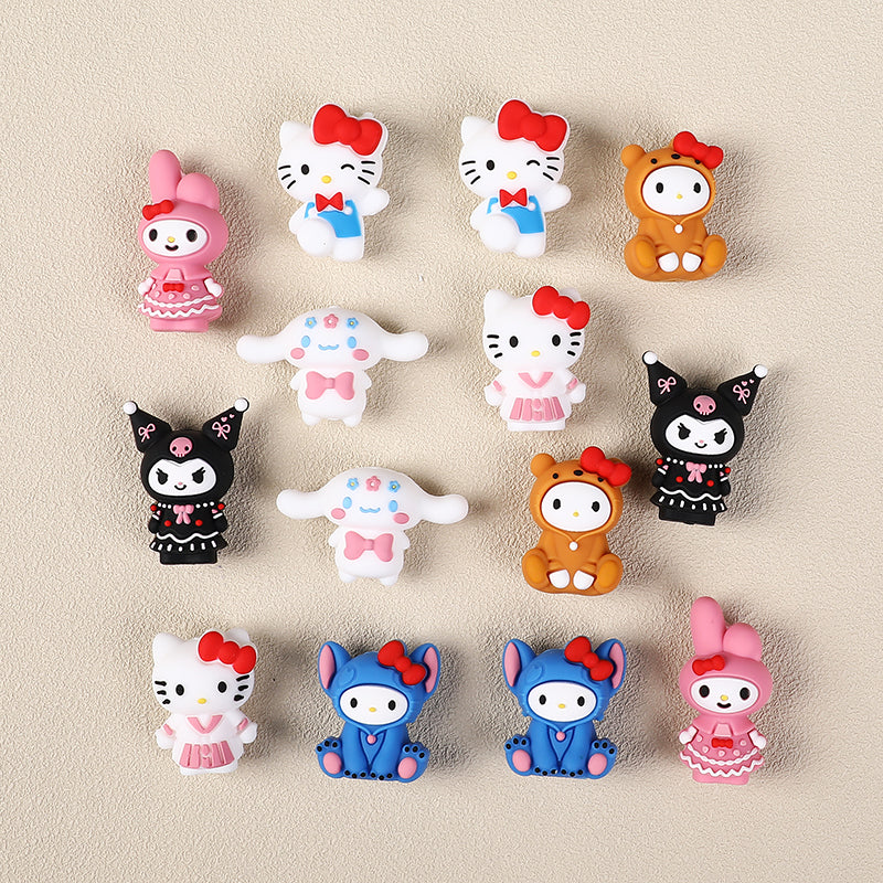 20Pcs Silicone 3D Focal Beads White Cat Round Head Bow Accessory Set 3