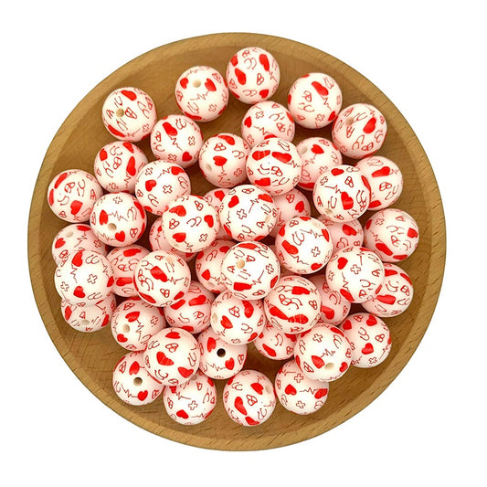 50pcs 15mm Medical Silicone Beads Heart Beat Stethoscope Print