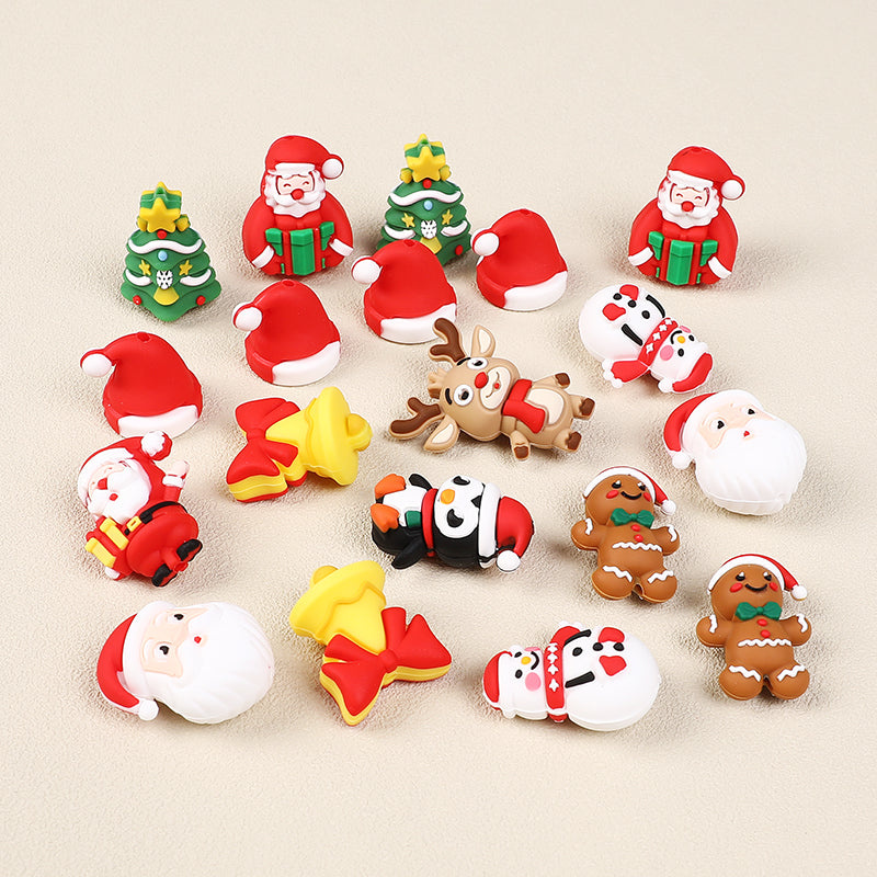 20Pcs Silicone 3D Focal Beads Christmas Themed Gingerbread Man Full Body 3