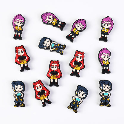 20Pcs Silicone Focal Beads Girl Characters Standing Pose with Colorful Hair 4