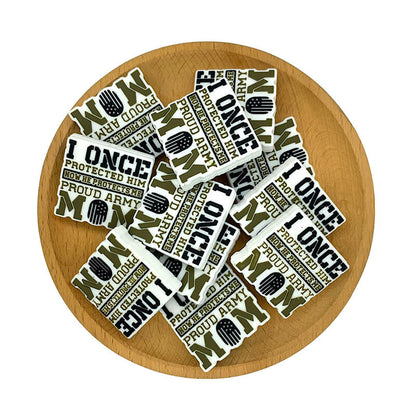 Silicone Focal Beads Proud Army Mom Printed Text Square Shape 2