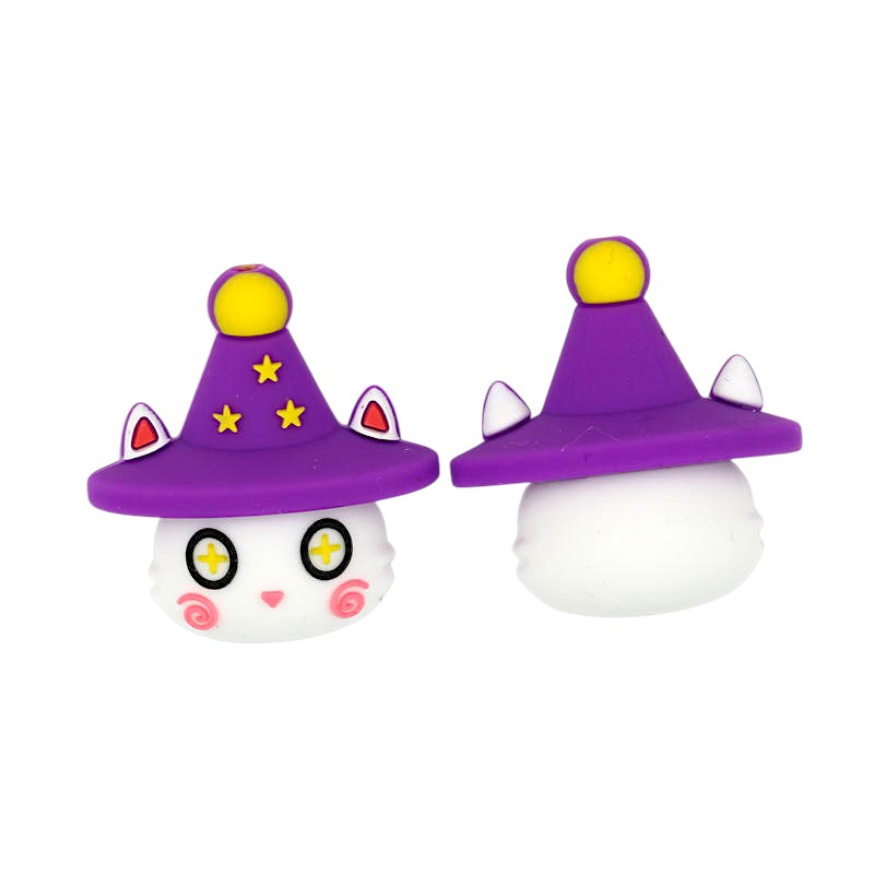 20Pcs Silicone 3D Focal Beads Halloween White Imp Wearing Witch Hat