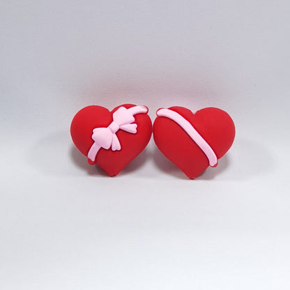 20Pcs Silicone 3D Focal Beads Valentine Heart with Bow Detail 2