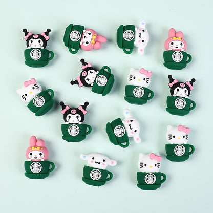 20Pcs Silicone 3D Focal Beads Coffee Cup with Cartoon Animal Faces 3
