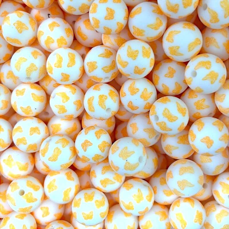 50pcs 15mm Red Yellow Butterfly Print Silicone Beads 2