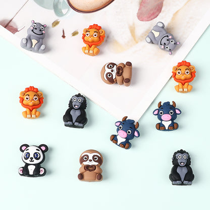 20Pcs Silicone 3D Focal Beads Panda Lion Sloth Animal Sitting Pose 4