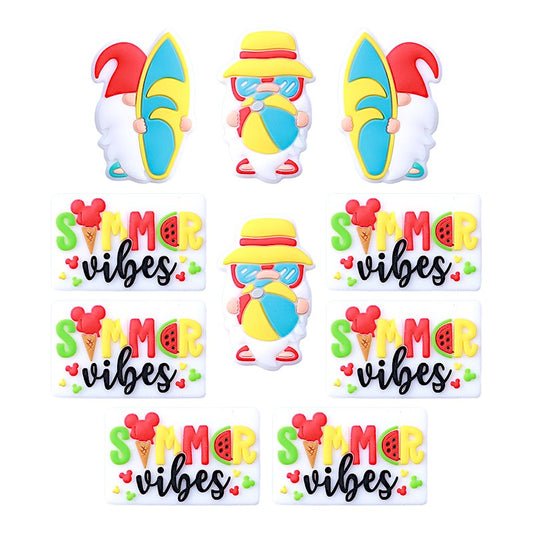 20pcs Silicone Focal Beads Summer Gnome Holding Surfboard and Waterball