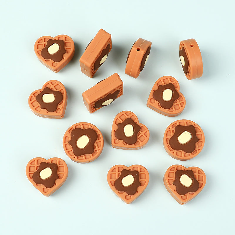 20Pcs Silicone Focal Beads Vanilla Flavored Waffles With Butter Detail
