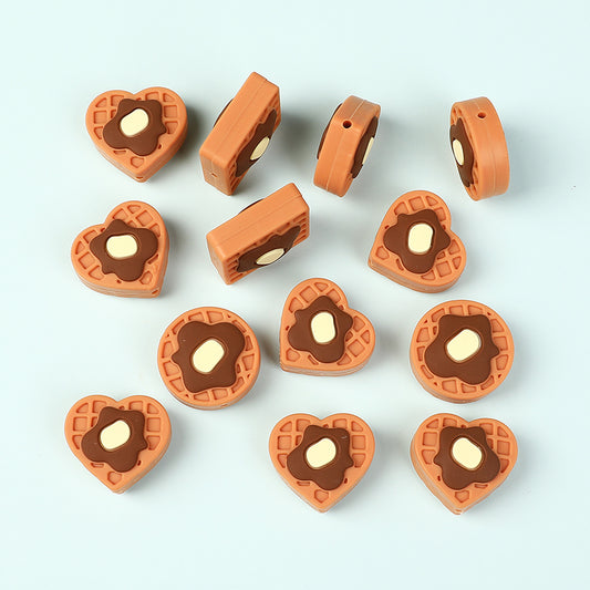 20Pcs Silicone Focal Beads Vanilla Flavored Waffles With Butter Detail