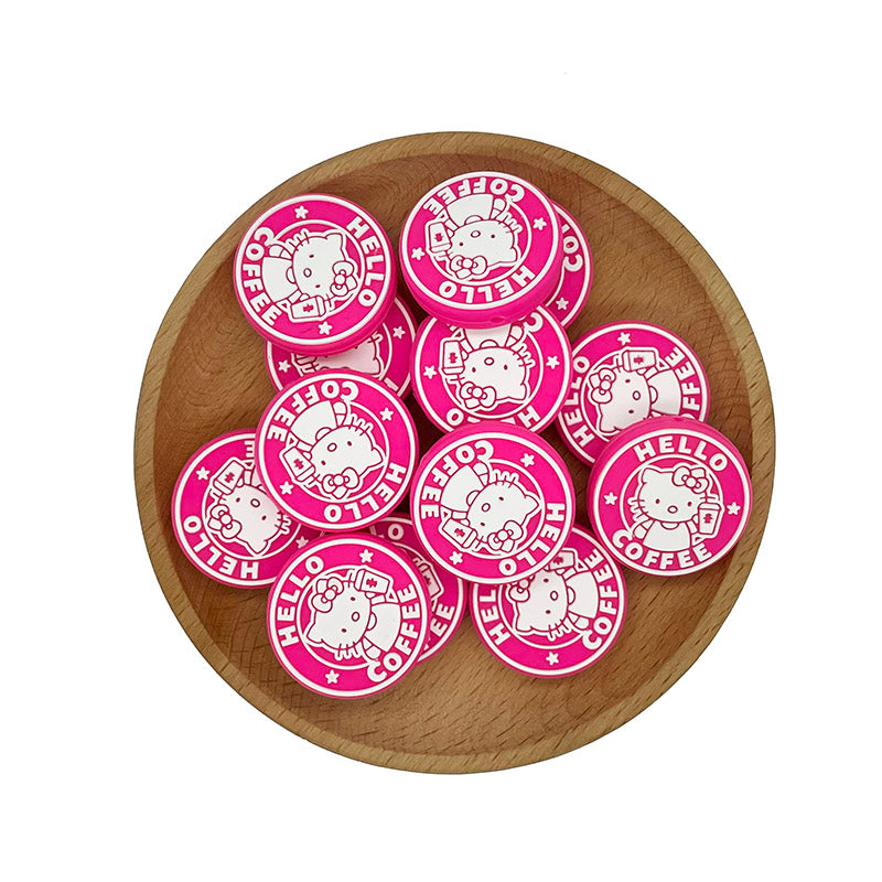 20pcs Silicone Focal Beads White Cat No Mouth Red Bow Holding Coffee Cup 2
