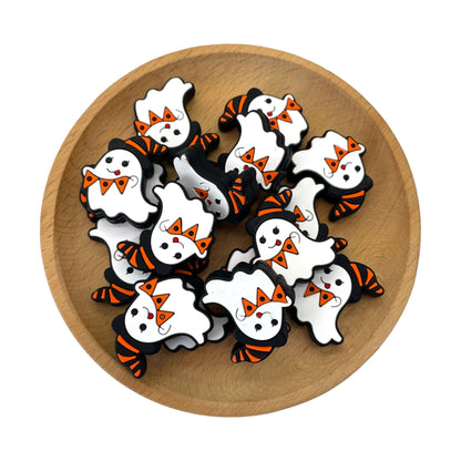 20pcs Silicone Focal Beads Halloween Ghost Wearing Witch Hat 2