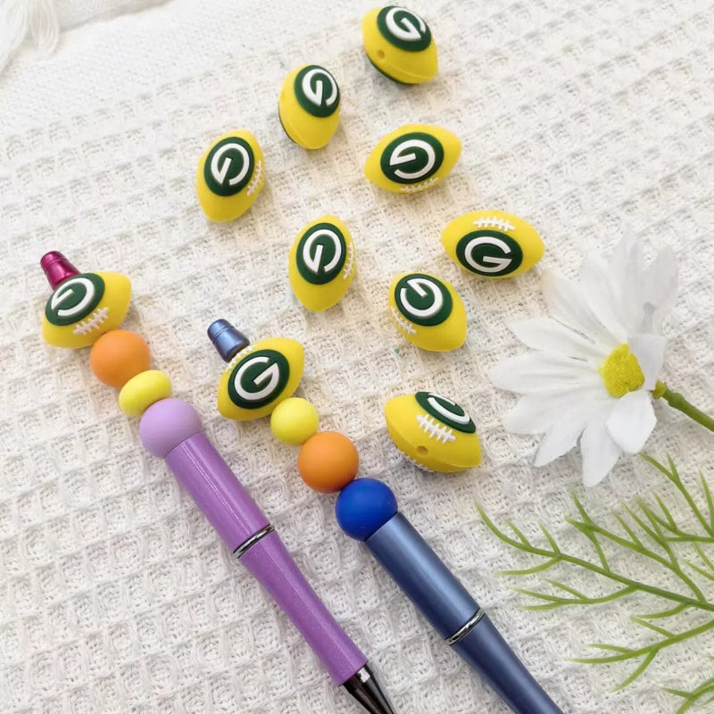 20Pcs Silicone 3D Focal Beads Yellow Rugby Ball Front Facing 3