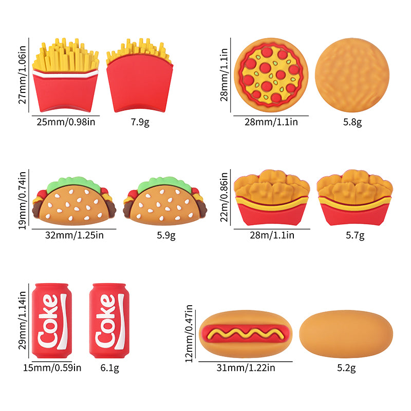 20Pcs Silicone 3D Focal Beads Fast Food Chicken Nuggets French Fries Taco 13