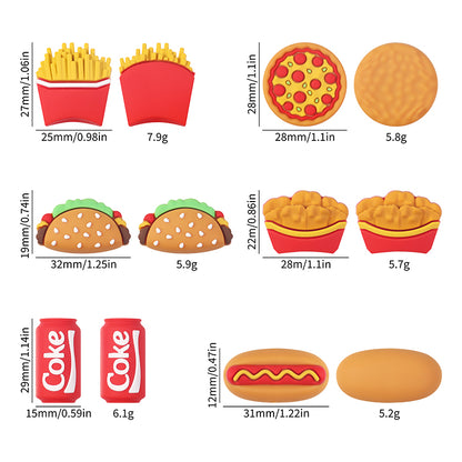 20Pcs Silicone 3D Focal Beads Fast Food Chicken Nuggets French Fries Taco 13