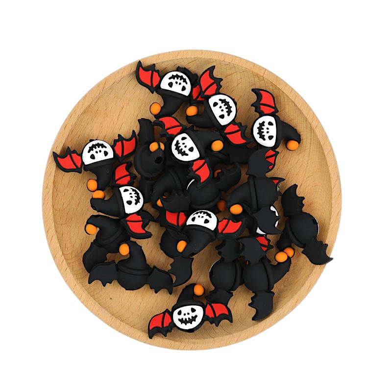 20Pcs Silicone 3D Focal Beads Halloween Witch Bat with Pointed Hat 5