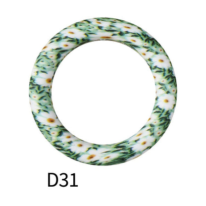 65mm Printed Silicone Beads Ring Shape Printed Design 37