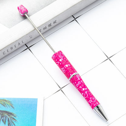 Valentine's Day Heart Print Beadable Ballpoint Pens 14.4cm DIY 12