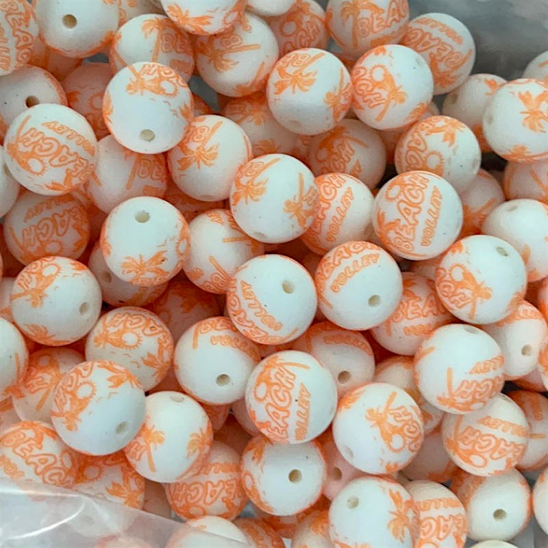 50pcs 15mm Black Orange Beach Volley Print Silicone Beads 2