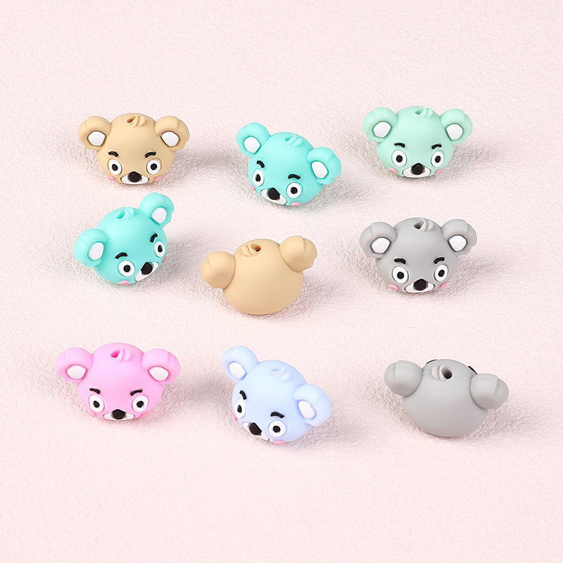 20Pcs Silicone 3D Focal Beads Koala Head Multi Color Design 3