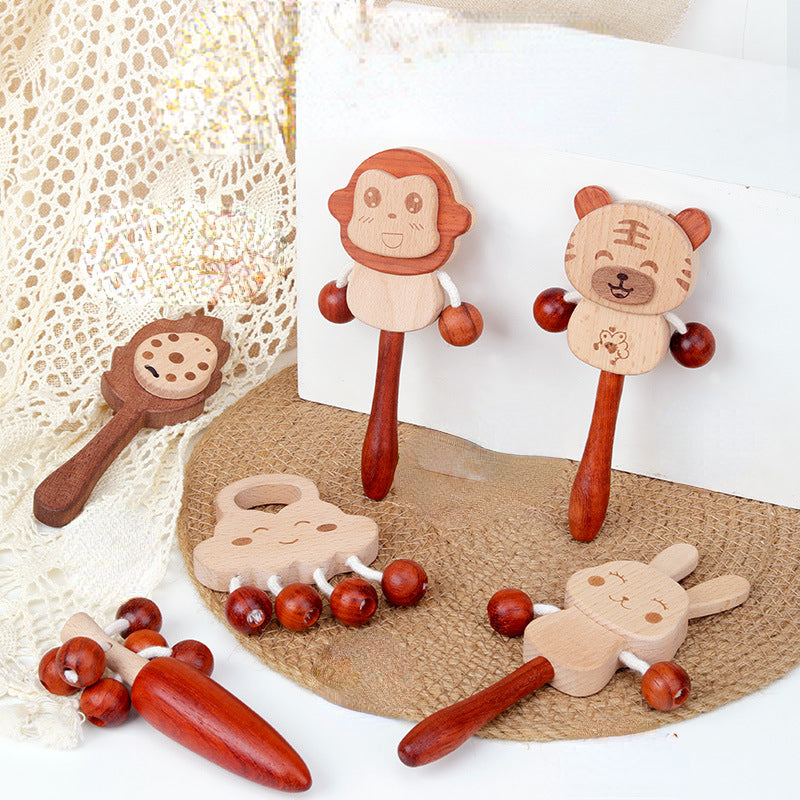 Wooden Rattle Drum Handbell Kids Musical Instrument Toy 2