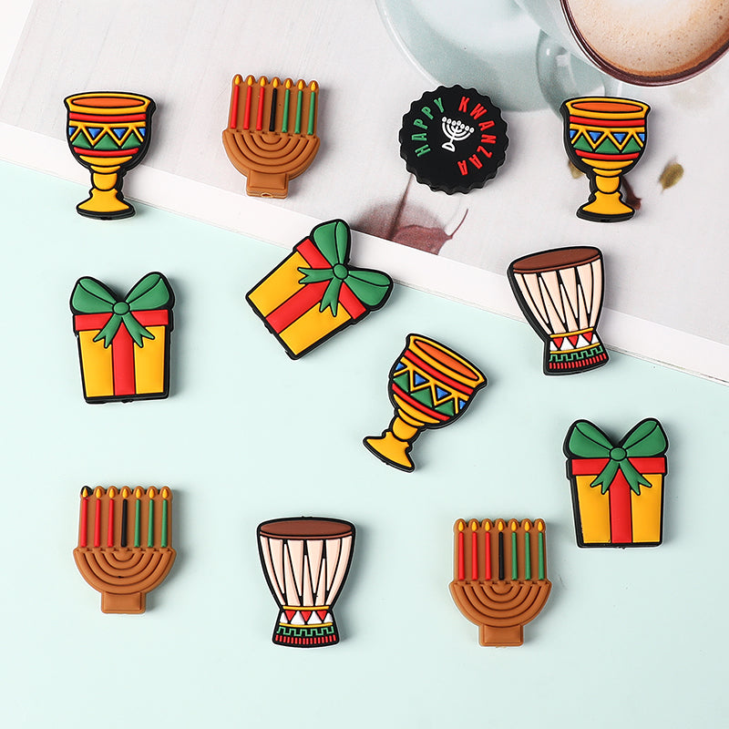 20Pcs Silicone Focal Beads Kwanza Festival Symbol Set 3