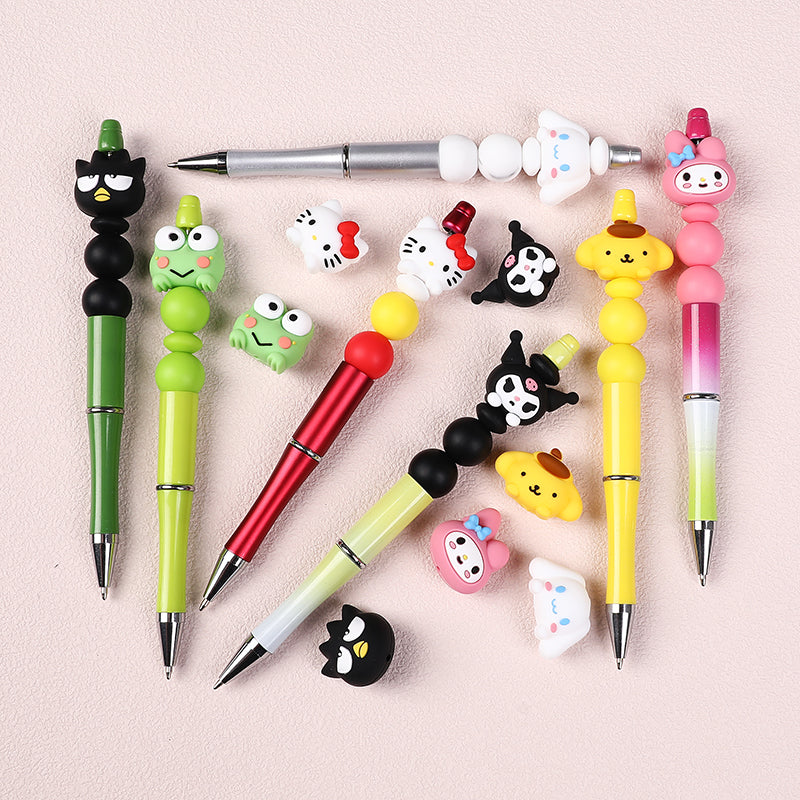 20Pcs Silicone 3D Focal Beads White Cat Round Head with Bow and Pink Rabbit Hood 6
