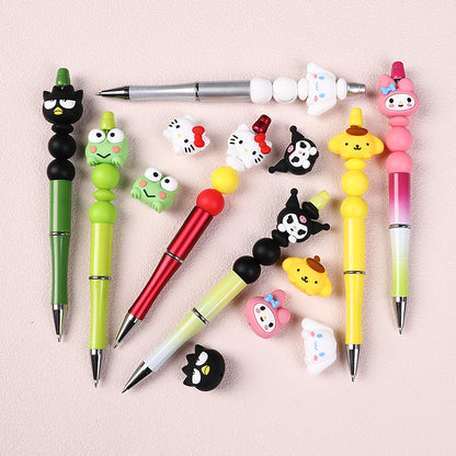 20Pcs Silicone 3D Focal Beads White Cat Round Head with Bow and Pink Rabbit Hood 6