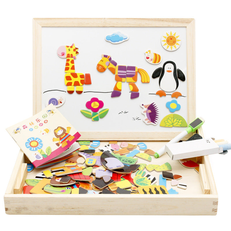 Wooden Magnetic Animal Double-Sided Drawing Board Montessori Toys