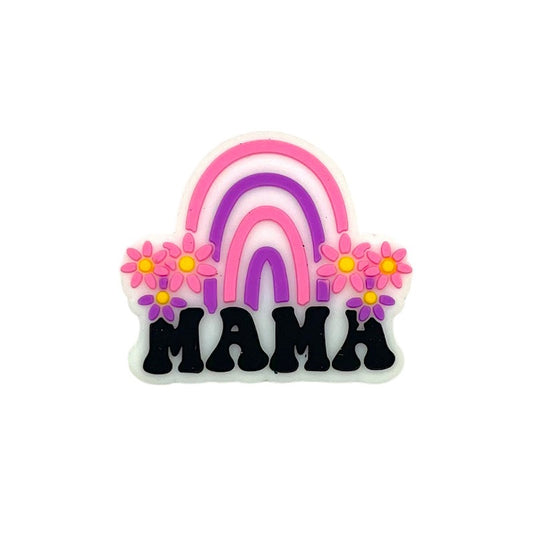 20pcs Silicone Focal Beads Rainbow Flower Mama With Lettering