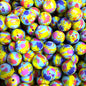 50pcs 15mm Printed Splatter Paint Silicone Beads Multicolor Design 2