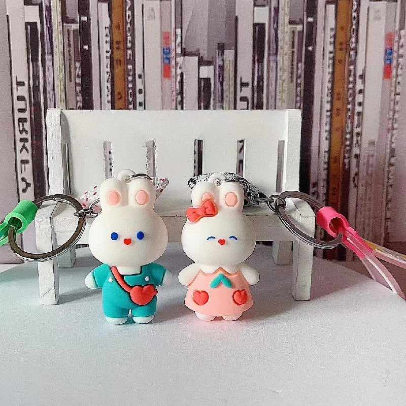 Cartoon White Rabbit Silicone Bead Wristlet Keychain with Strap 2