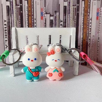 Cartoon White Rabbit Silicone Bead Wristlet Keychain with Strap 2