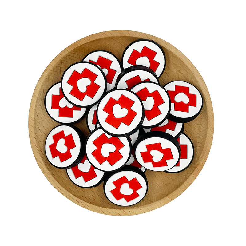 20pcs Silicone Focal Beads Nurse Symbol Red Cross with White Heart Button 2