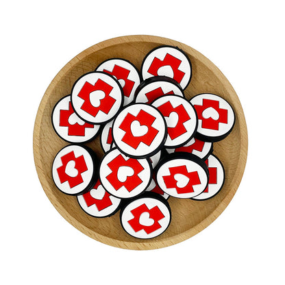 20pcs Silicone Focal Beads Nurse Symbol Red Cross with White Heart Button 2
