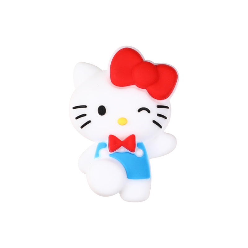 20Pcs Silicone 3D Focal Beads White Cat Round Head Bow Accessory Set 12
