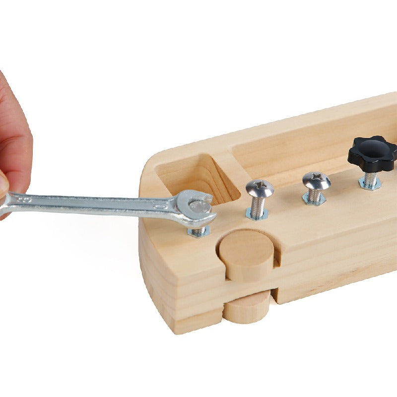 Wooden Building Blocks Montessori Toy Bus with Screwing Tools 2