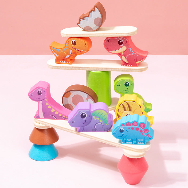 Wooden Dinosaur Building Blocks Balanced Assembly Educational Toy 3