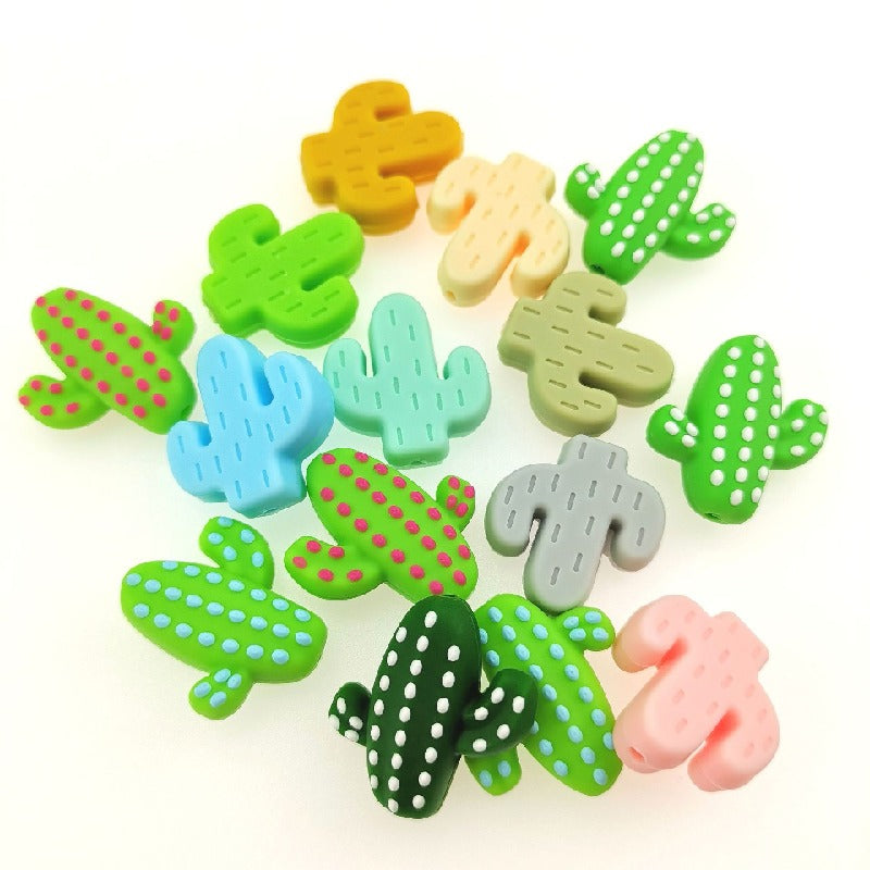 20pcs Silicone Focal Beads Cactus Design Various Colors
