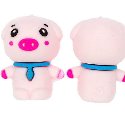 Silicone 3D Focal Beads Pink Pig Wearing Blue Scarf